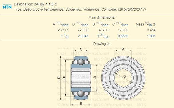 2AH07-1.1/8 bearing size 